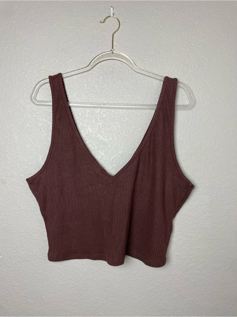 BNWT! Abercrombie & Fitch Brown Ribbed V-Neck Crop Top Size XL